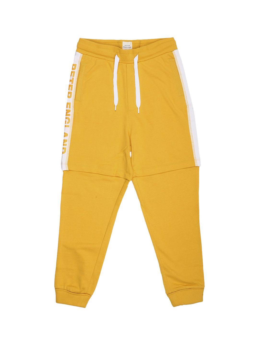 peter england boys yellow solid pure cotton joggers