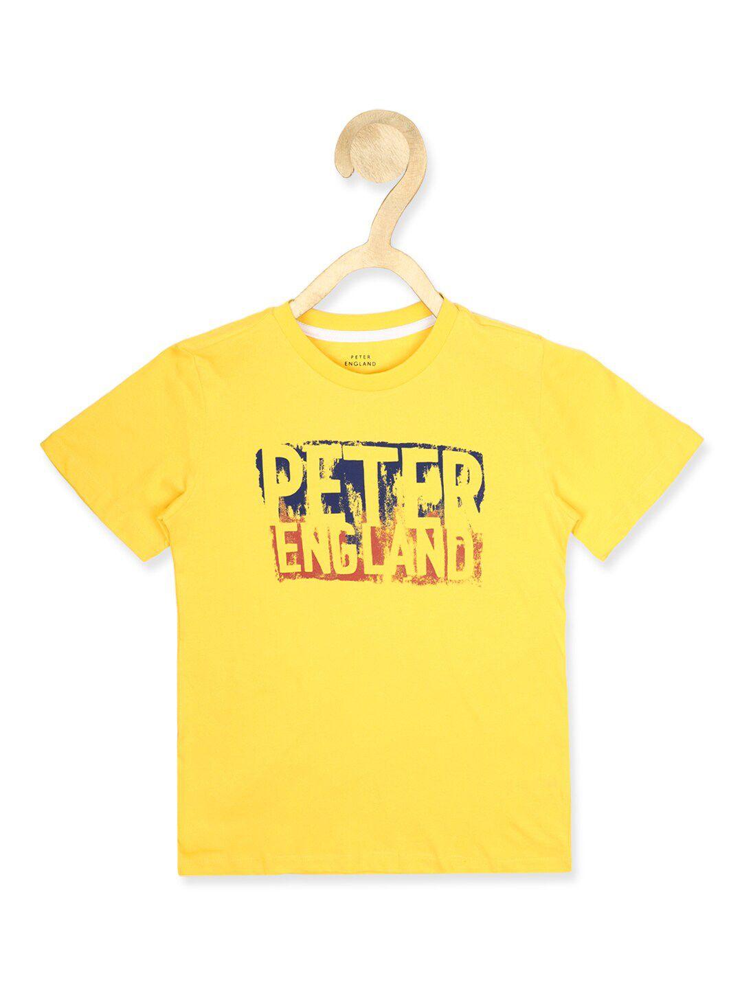 peter england boys yellow typography printed pure cotton t-shirt