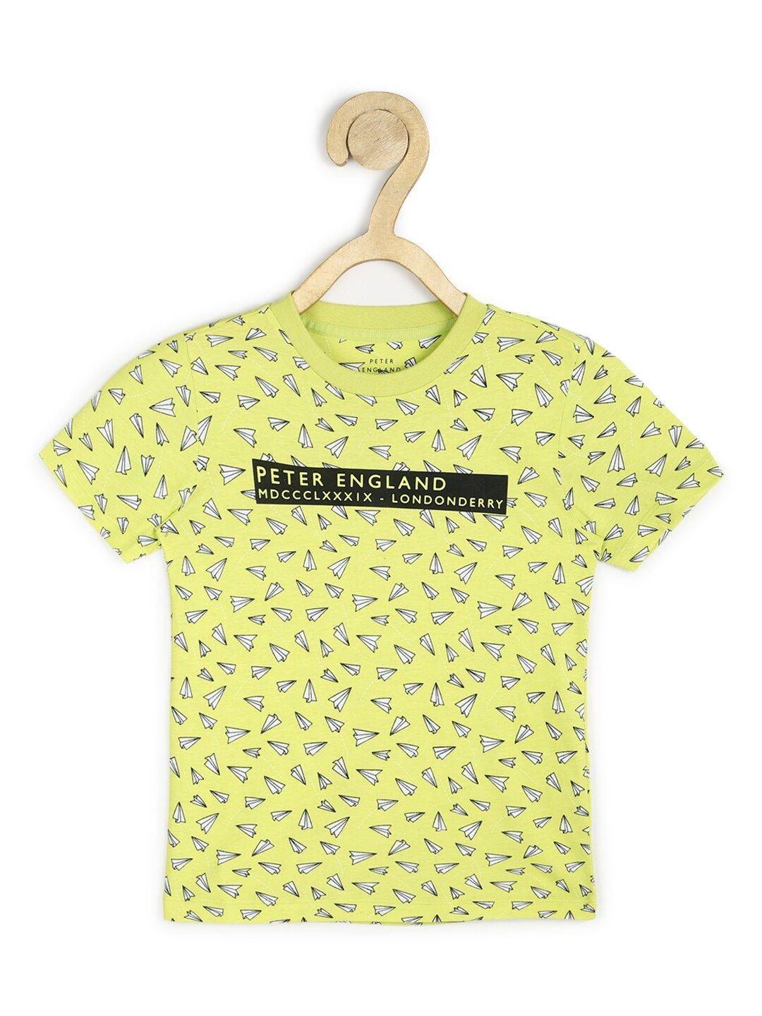 peter england boys yellow typography printed t-shirt