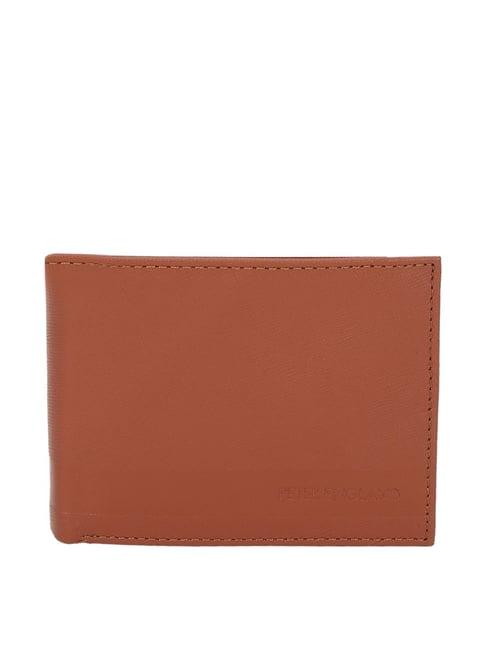 peter england brown casual leather bi-fold wallet for men