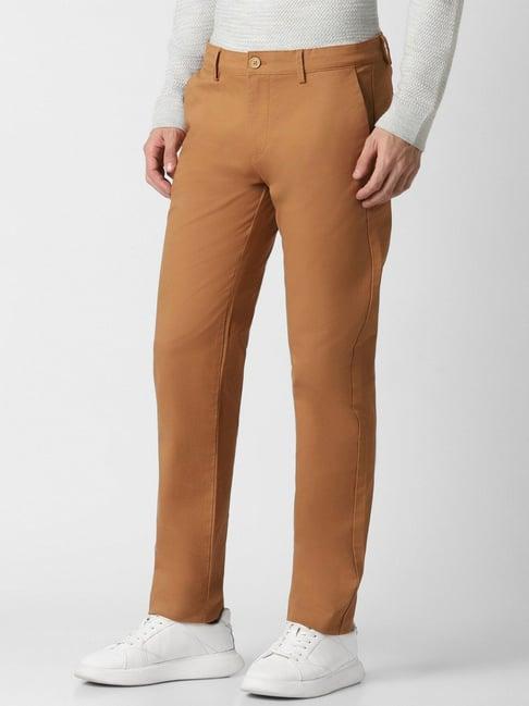 peter england brown cotton super slim fit trousers