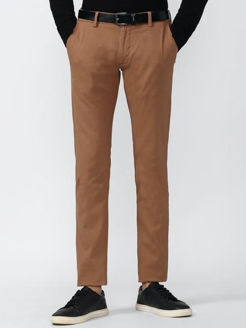 peter england brown skinny fit flat front trousers