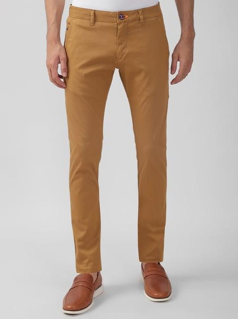 peter england brown skinny fit texture trousers