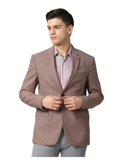 peter england brown slim fit self pattern blazer