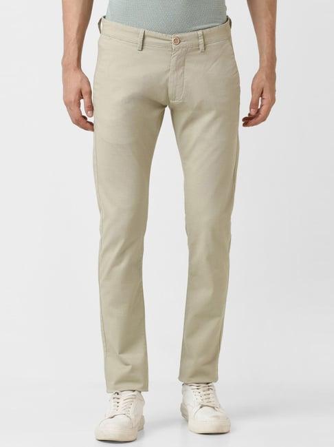 peter england casuals beige cotton skinny fit trousers