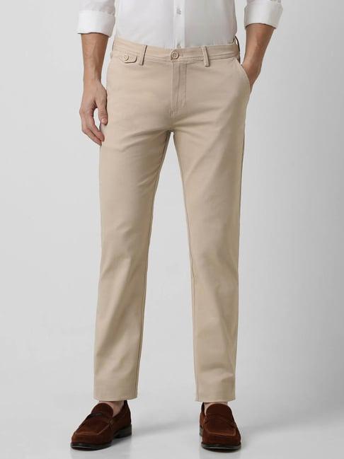 peter england casuals beige slim fit trousers