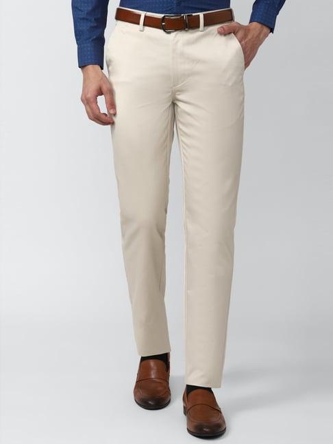 peter england casuals beige slim fit trousers