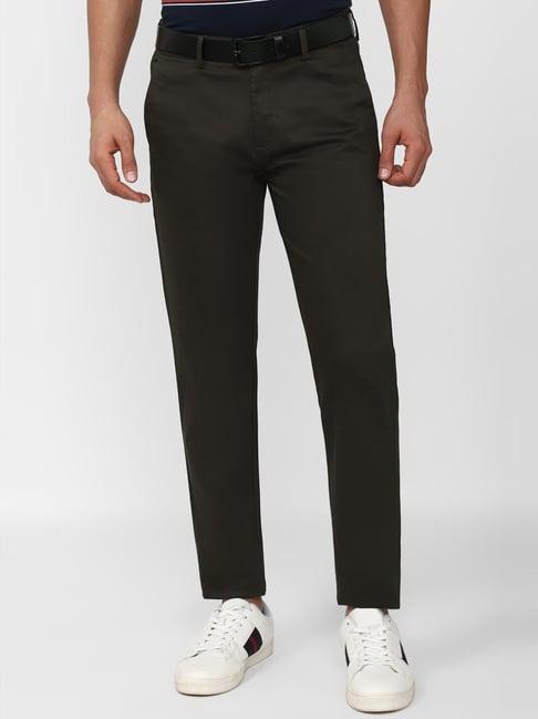 peter england casuals black cotton slim fit trousers