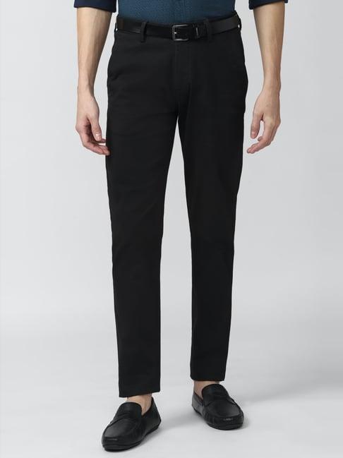 peter england casuals black cotton slim fit trousers