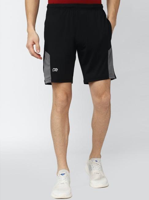 peter england casuals black regular fit striped shorts