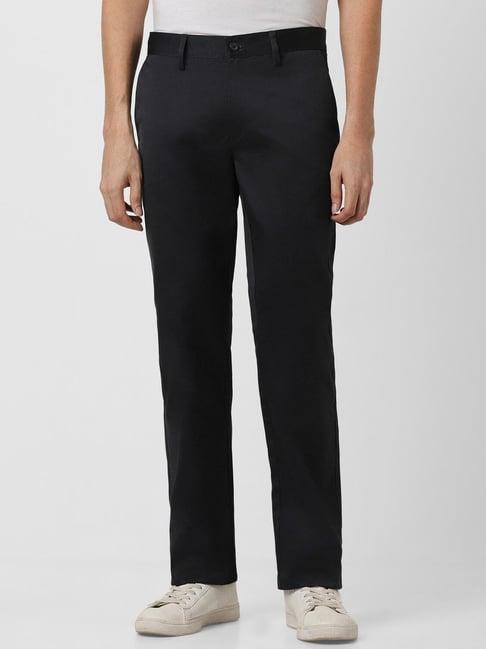 peter england casuals black regular fit trousers