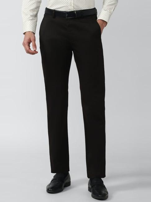 peter england casuals black regular fit trousers