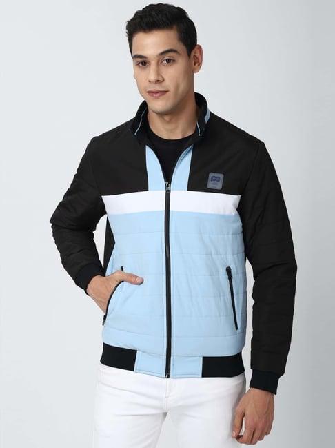 peter england casuals blue & black regular fit colour block jackets