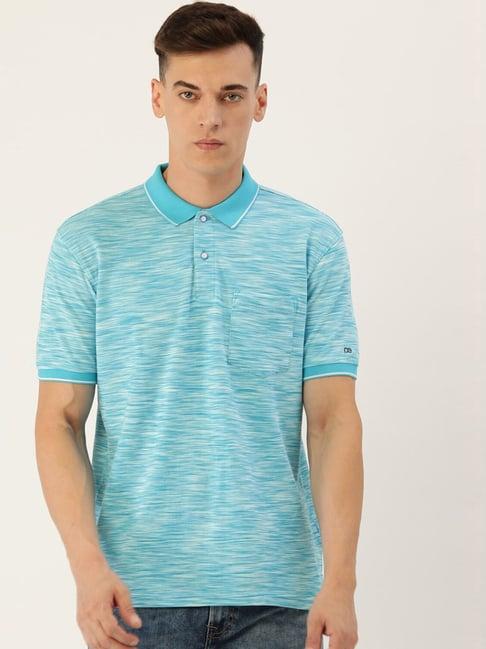 peter england casuals blue cotton regular fit self pattern polo t-shirt