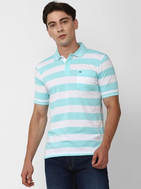 peter england casuals blue cotton regular fit striped polo t-shirt