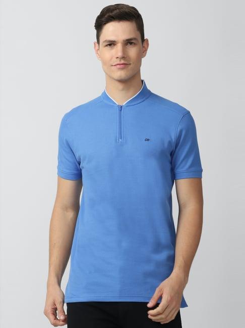peter england casuals blue cotton slim fit t-shirt