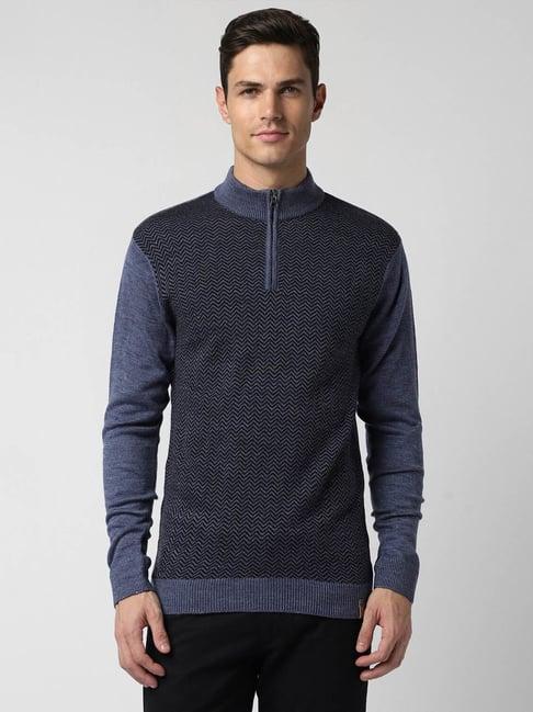 peter england casuals blue regular fit self pattern sweater