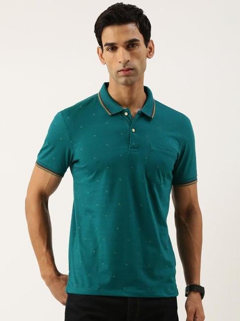peter england casuals blue slim fit printed polo t-shirt