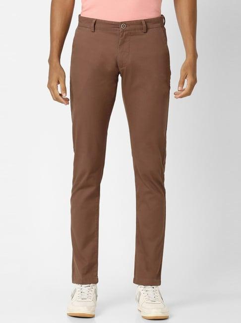 peter england casuals brown cotton skinny fit trousers