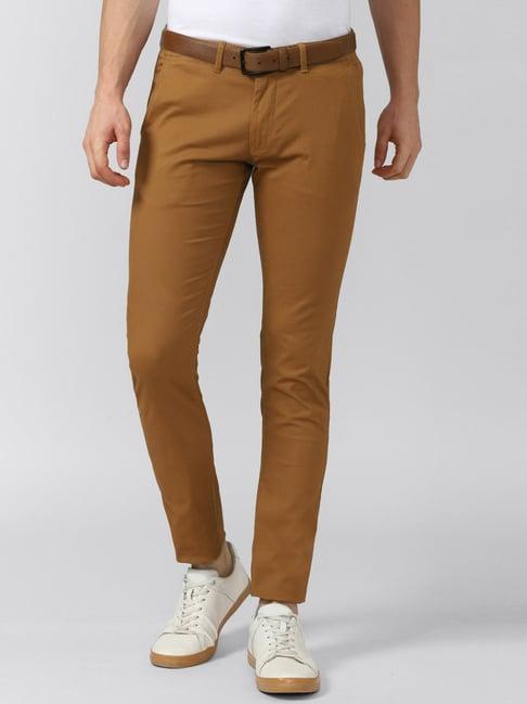 peter england casuals brown cotton skinny fit trousers