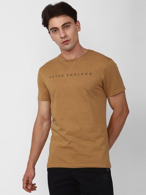 peter england casuals brown cotton slim fit t-shirt