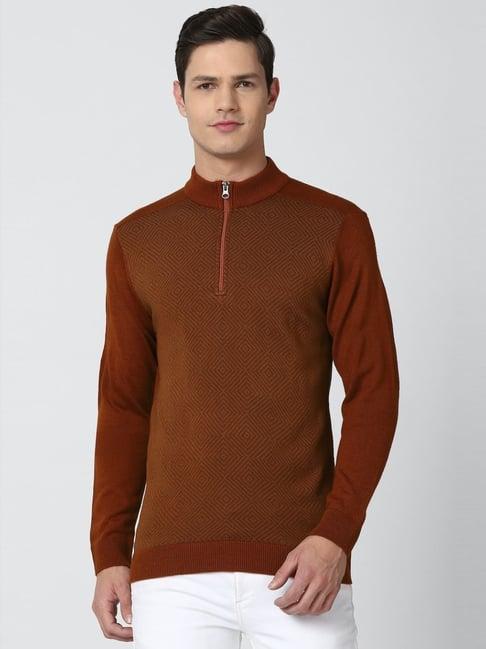 peter england casuals brown regular fit texture sweater