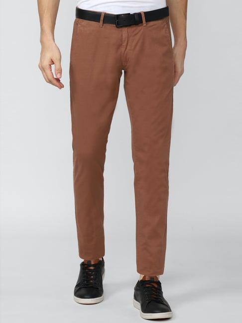 peter england casuals brown skinny fit trousers