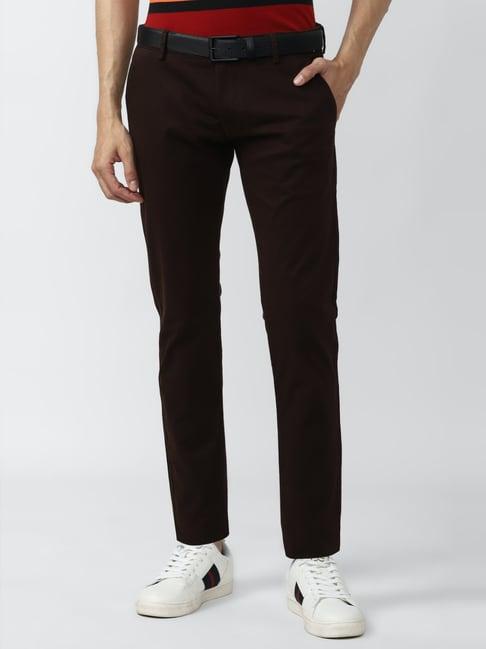 peter england casuals brown skinny fit trousers