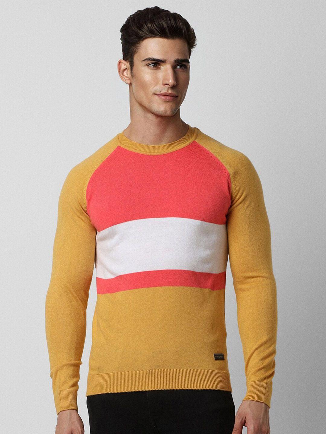 peter england casuals colourblocked crew neck long sleeves pullover sweater