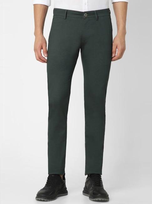 peter england casuals green cotton skinny fit texture trousers