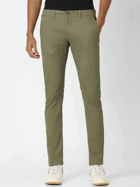 peter england casuals green cotton skinny fit trousers