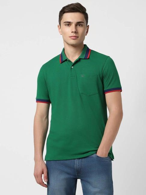 peter england casuals green regular fit polo t-shirt