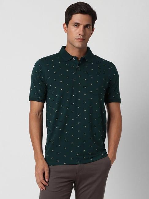 peter england casuals green regular fit printed polo t-shirt