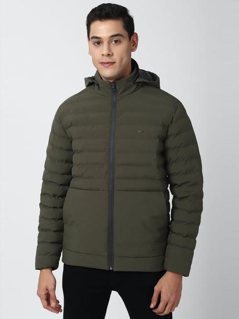 peter england casuals green regular fit quilted hooded jacket