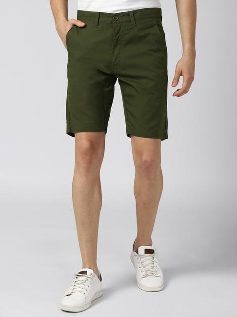 peter england casuals green regular fit shorts