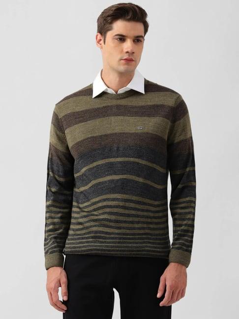 peter england casuals green regular fit striped sweater