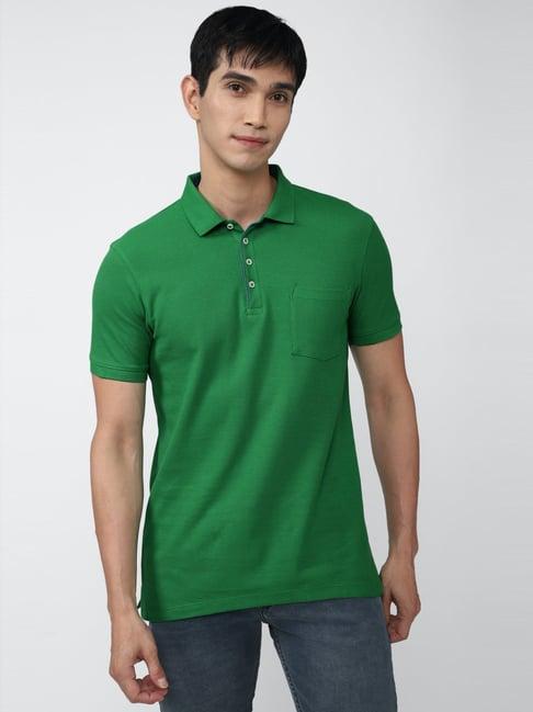 peter england casuals green slim fit polo t-shirt