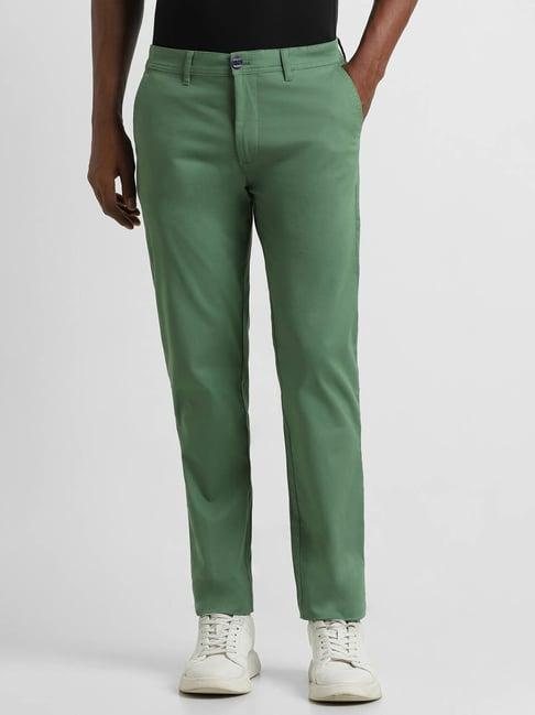 peter england casuals green slim fit trousers