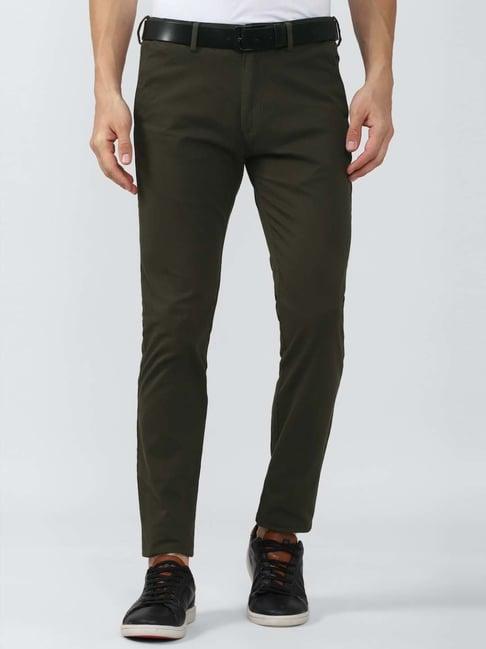 peter england casuals green slim fit trousers