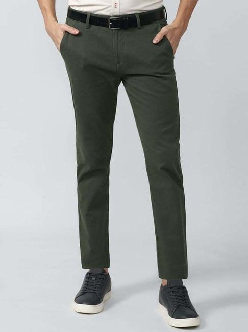 peter england casuals green super slim fit self pattern trousers