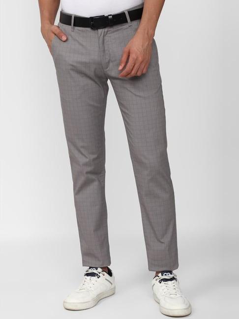 peter england casuals grey cotton slim fit checks trousers