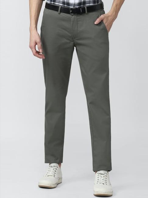 peter england casuals grey cotton slim fit trousers