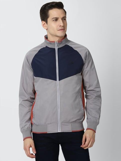 peter england casuals grey regular fit colour block jacket