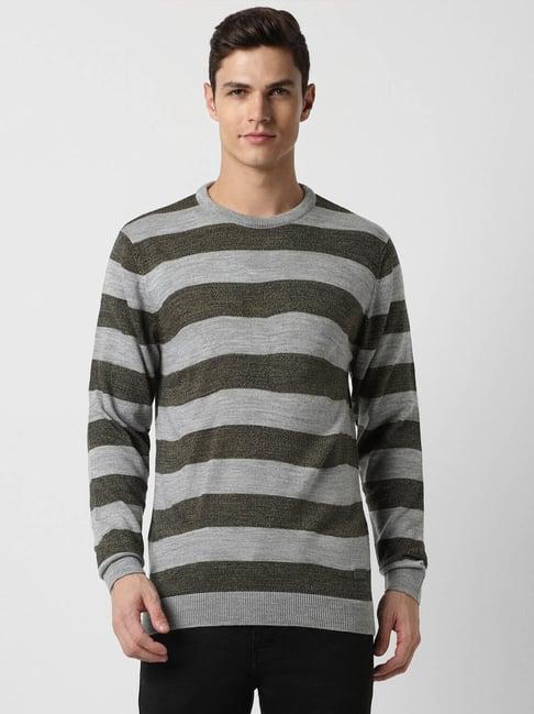 peter england casuals grey regular fit striped sweater