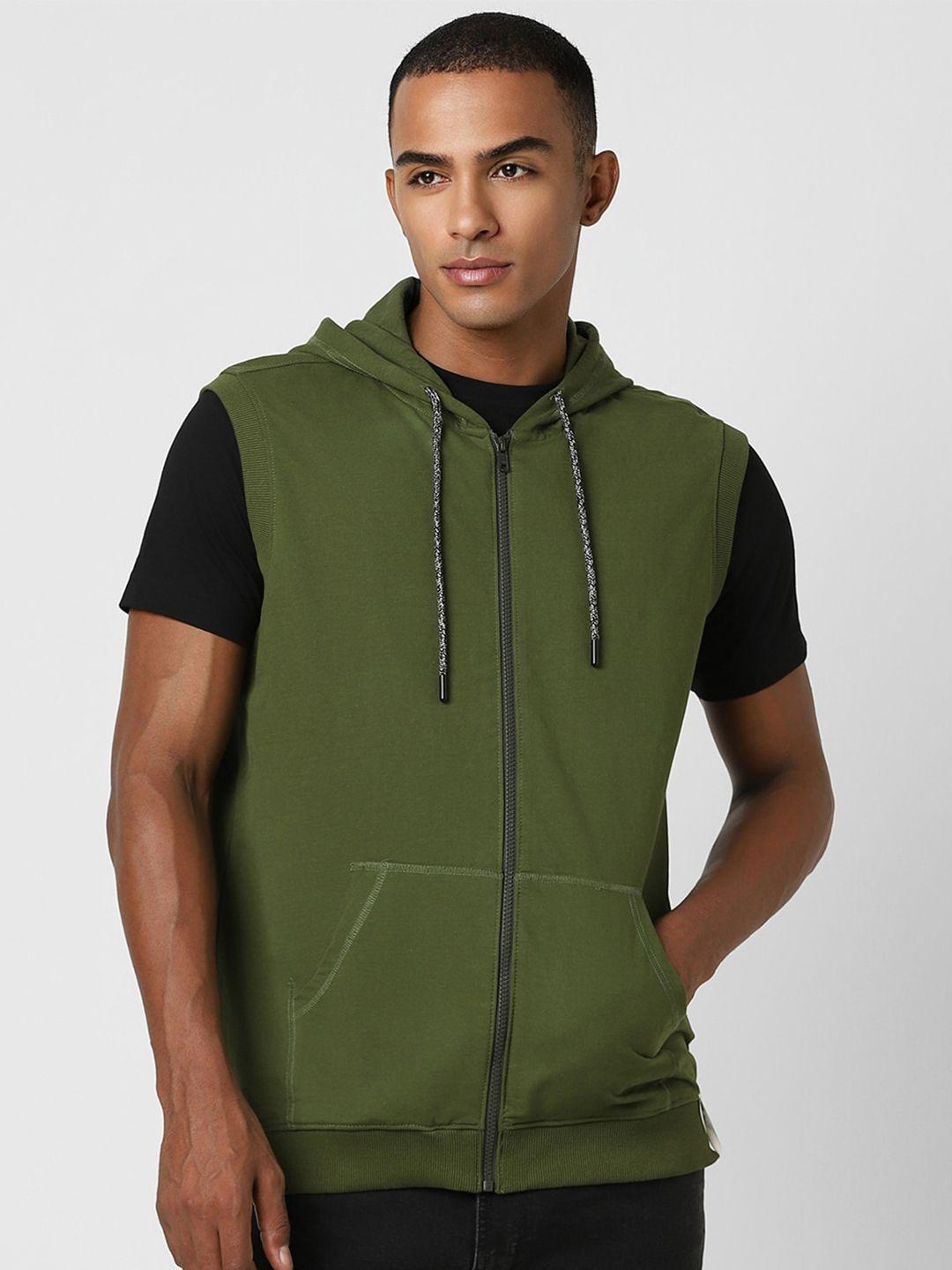 peter england casuals hooded neck sleeveless front-open sweatshirt