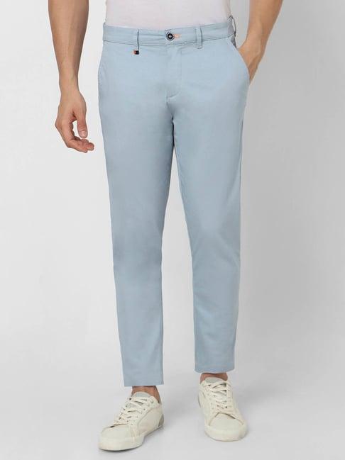 peter england casuals light blue regular fit trousers