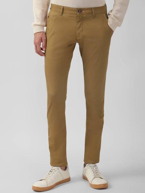 peter england casuals light brown skinny fit trousers