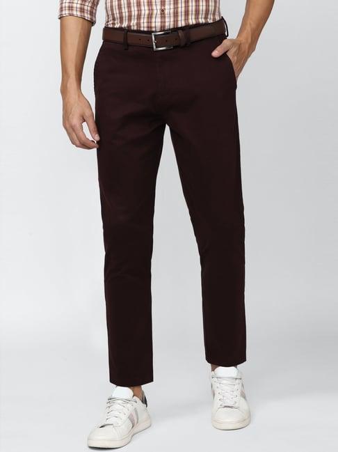 peter england casuals maroon cotton regular fit trousers