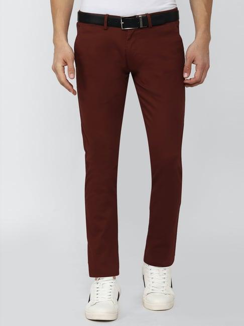 peter england casuals maroon cotton skinny fit chinos