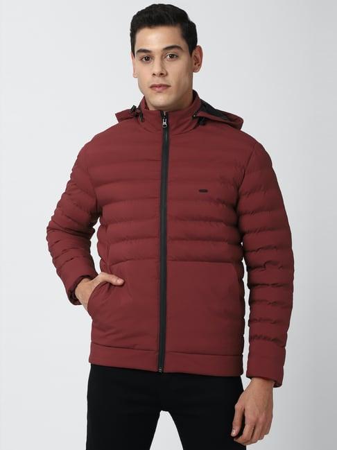 peter england casuals maroon regular fit quilted hooded jacket